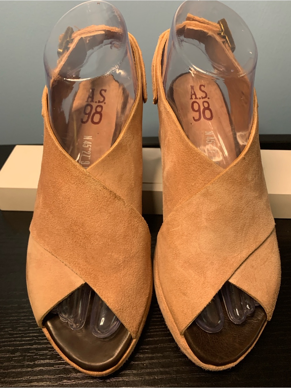 A.S.98 Nude Suede Crisscross Open-Toe Wedge Sandals